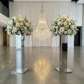 2PCS Tall Silver Vases for Centerpieces,31.5inch Stainless Steel Column Geometric Centerpieces Wedding Flower Stand Flower Floor Vase for Tables Wedding Anniversary