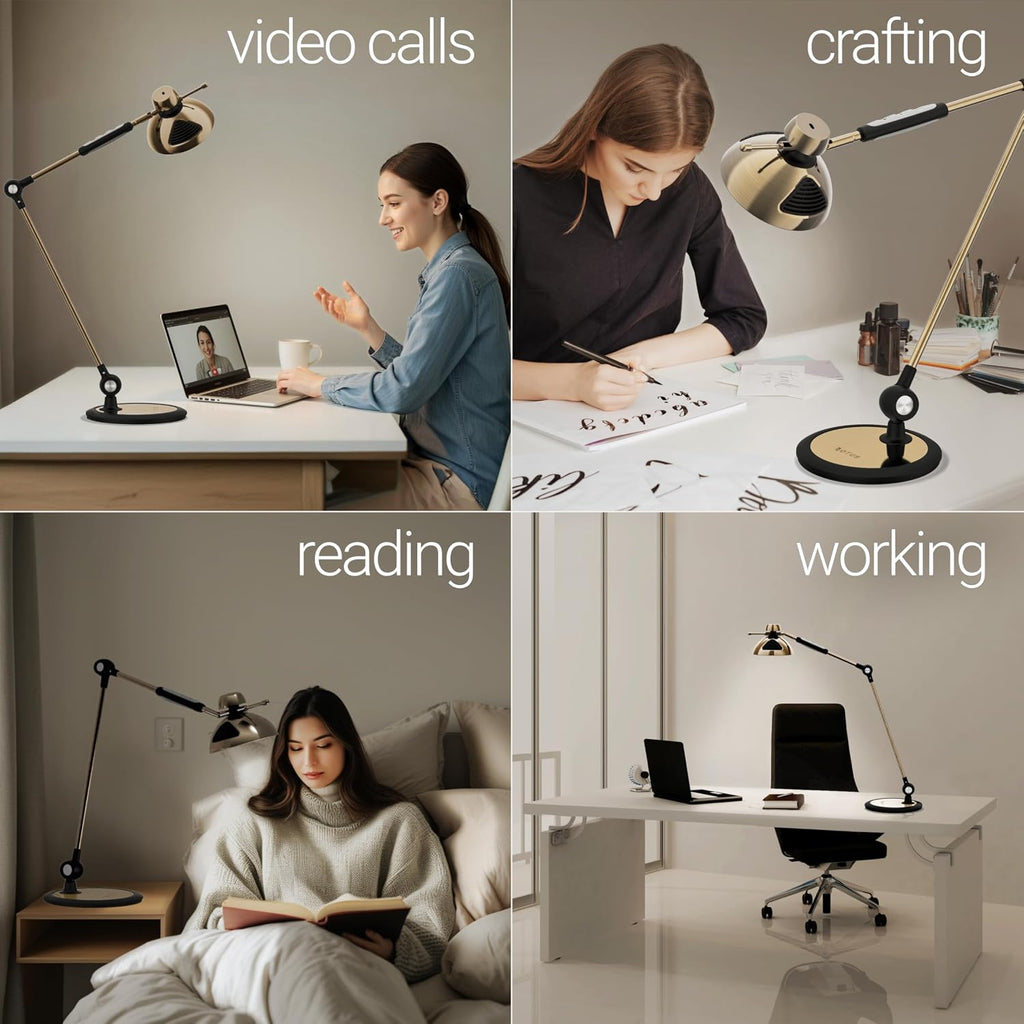 OTUS Desk Lamp for Home Office | Tall LED Architect Desk Light with Gesture Control & Touch | 1500 Lux Eye-Caring Dimmable for Study, Reading, Video Calls | 12 Levels & 3 Colors | Brass Swing Arm Lamp