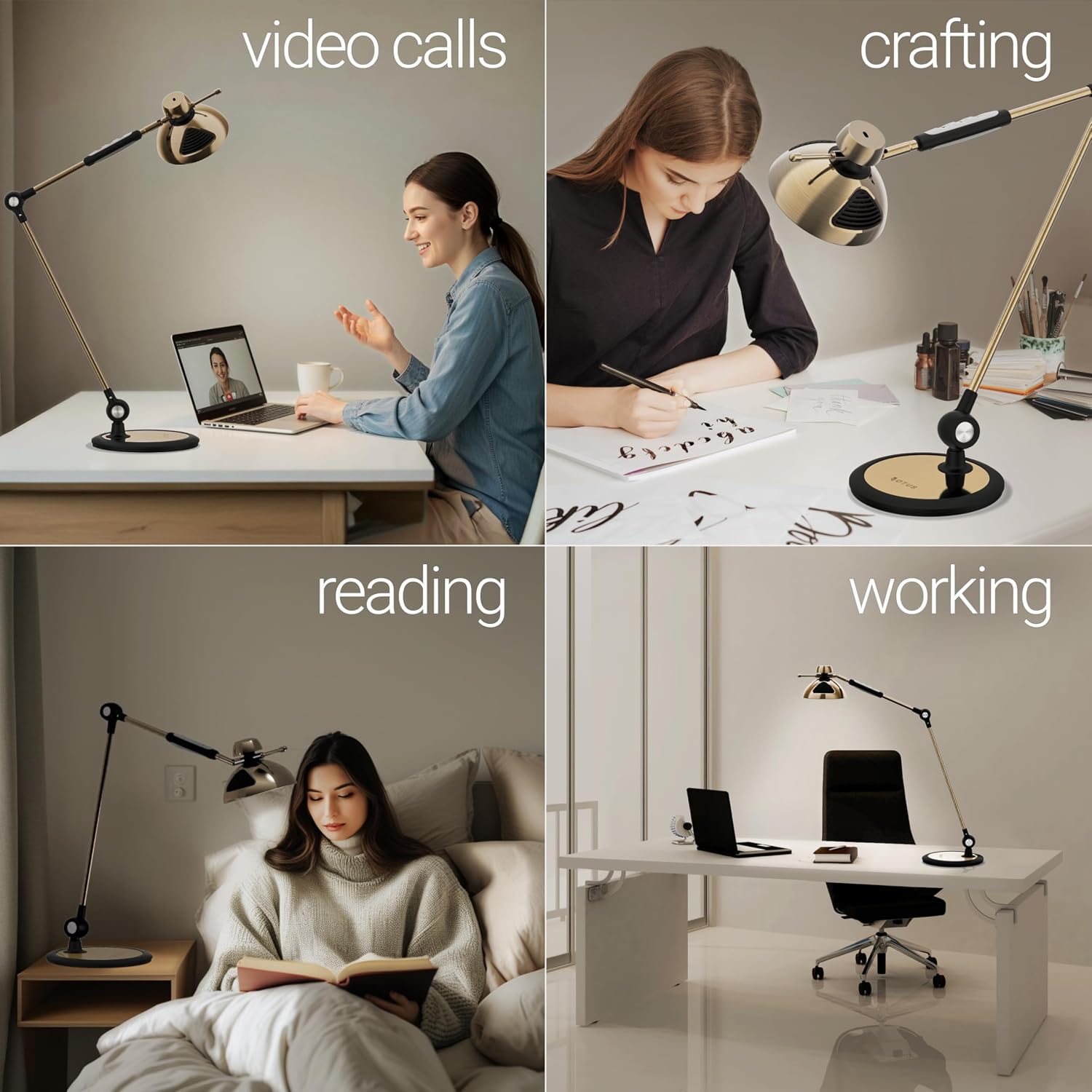 OTUS Desk Lamp for Home Office | Tall LED Architect Desk Light with Gesture Control & Touch | 1500 Lux Eye-Caring Dimmable for Study, Reading, Video Calls | 12 Levels & 3 Colors | Brass Swing Arm Lamp