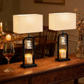 PoKat Bedside Table Lamps with Candle Warmer & Timer for Bedroom, Farmhouse Lamps Set of 2 for Night Stands, 21.5'' Bedroom Lamps Decor for Living Room, Side Table, Hallway, Bulbs Included, Black