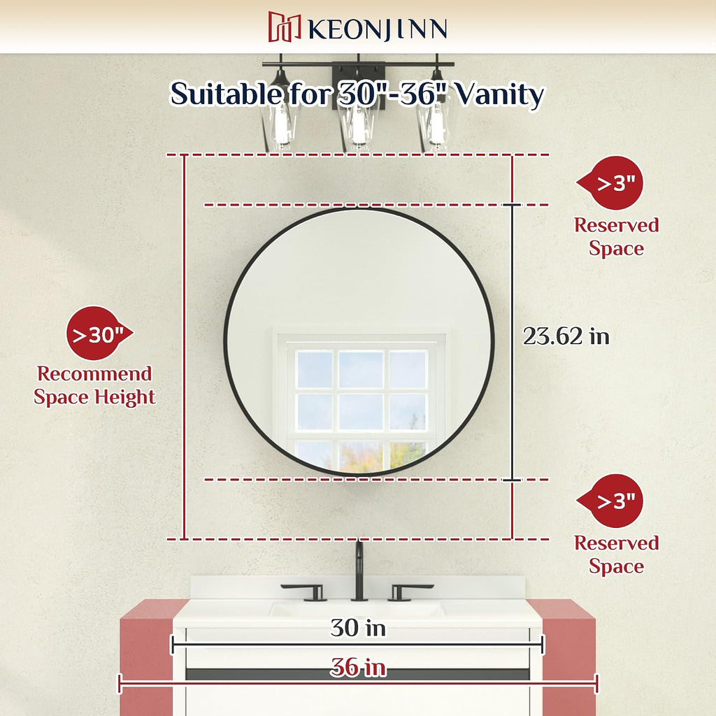 Keonjinn 24 x 24 In Round Medicine Cabinets for Bathroom, Black Mirror Surface Mount Medicine Cabinet, Circle Black Medicine Cabinet with Mirror, Adjustable Shelves Framed Bathroom Mirror with Storage