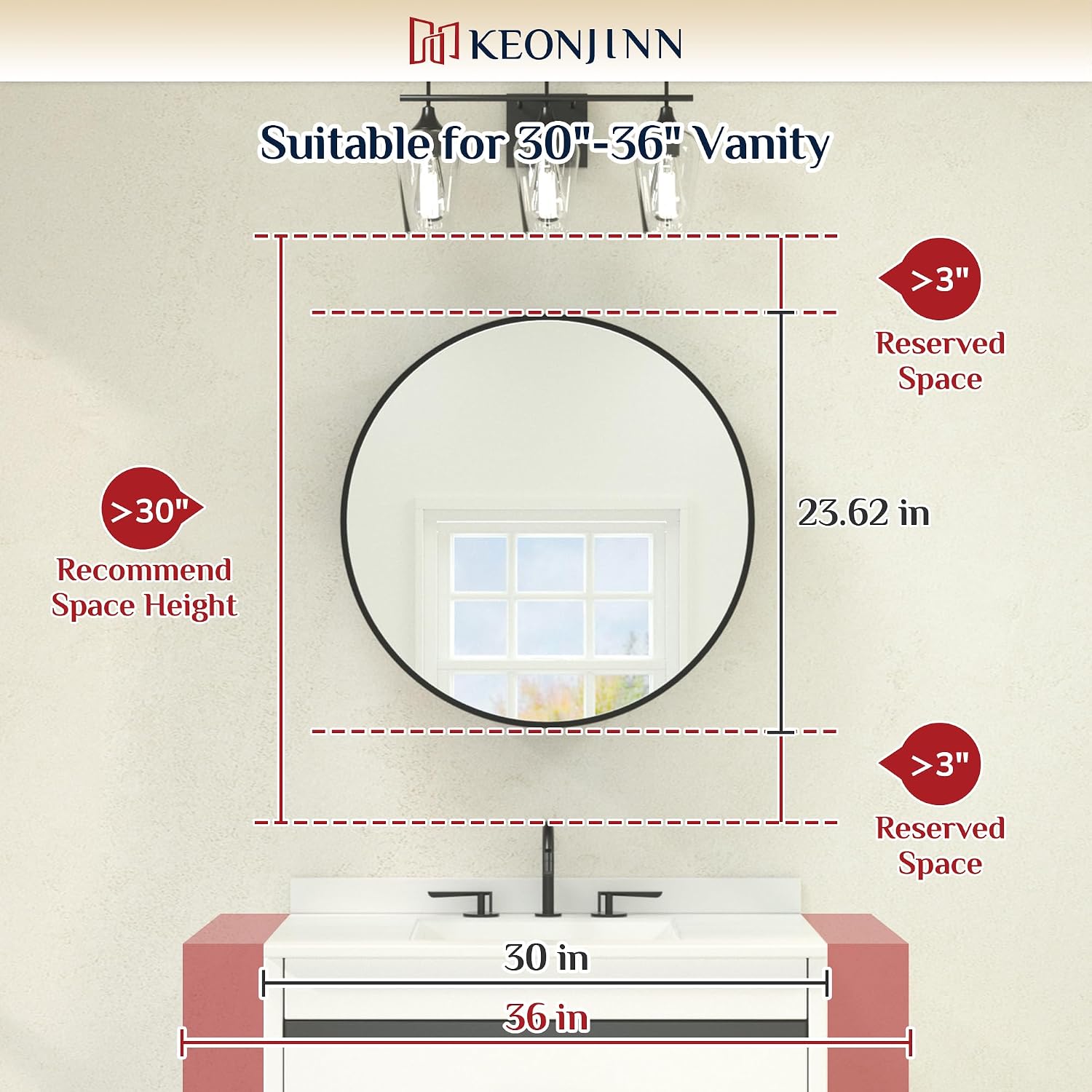 Keonjinn 24 x 24 In Round Medicine Cabinets for Bathroom, Black Mirror Surface Mount Medicine Cabinet, Circle Black Medicine Cabinet with Mirror, Adjustable Shelves Framed Bathroom Mirror with Storage