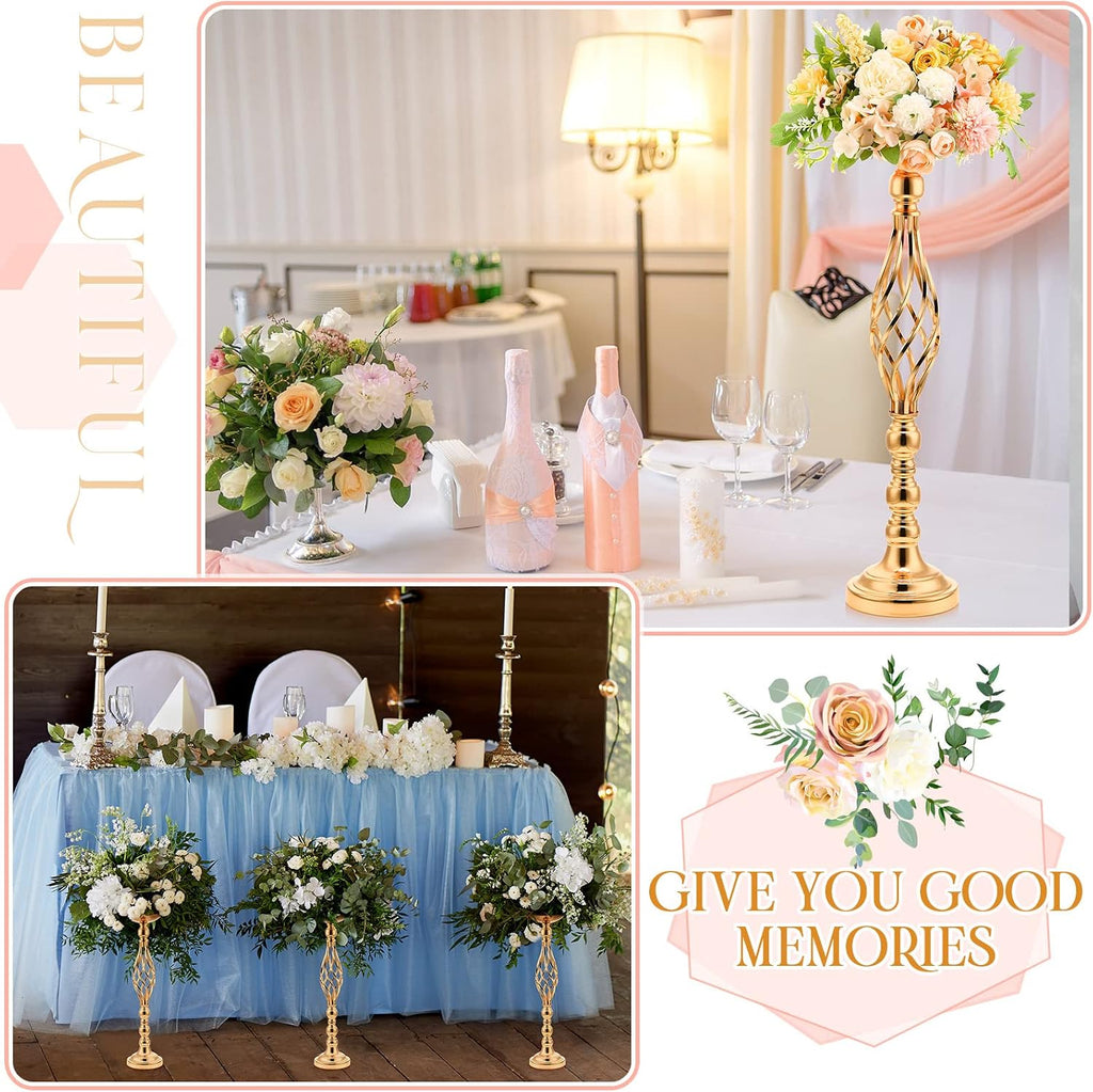 Rtteri 20 Pcs Large Wedding Centerpiece Table Decorations Tall Metal Flower Arrangement Stand Elegant Flower Vase Candle Holder for Wedding Reception Table Party Event Hotel Home Decor (Gold,Large)