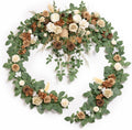 Ling's moment 9FT Spring Flower Garland for Backdrop Decorations - Wedding Arch Flowers, Eucalyptus & Rose, Artificial Floral Garland for Mantel - Sweetheart Table Decor for Reception, Beige Brown
