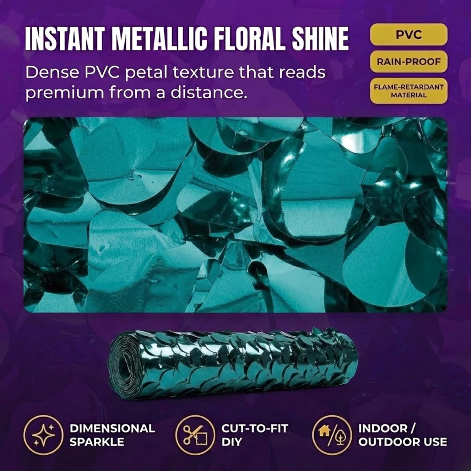 Anderson's Teal Metallic Floral Sheeting, 30 Ft. Parade Float Decoration for Trailers, Parties, Weddings, Proms, Photo Backdrops & Events – Shiny Fringe Garland for Indoor/Outdoor Use