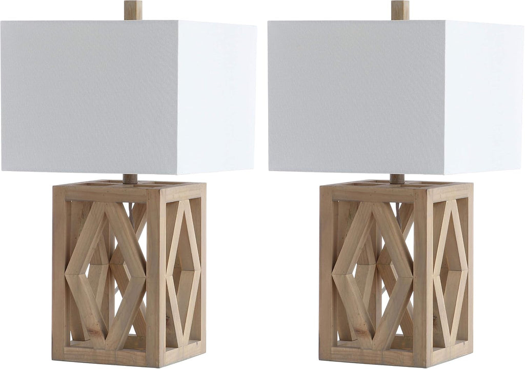 SAFAVIEH Lighting Collection Turner Rustic Farmhouse Brown Rectangle Shade 25-inch Bedroom Living Room Home Office Desk Nightstand Table Lamp Set of 2 (LED Bulbs Included)