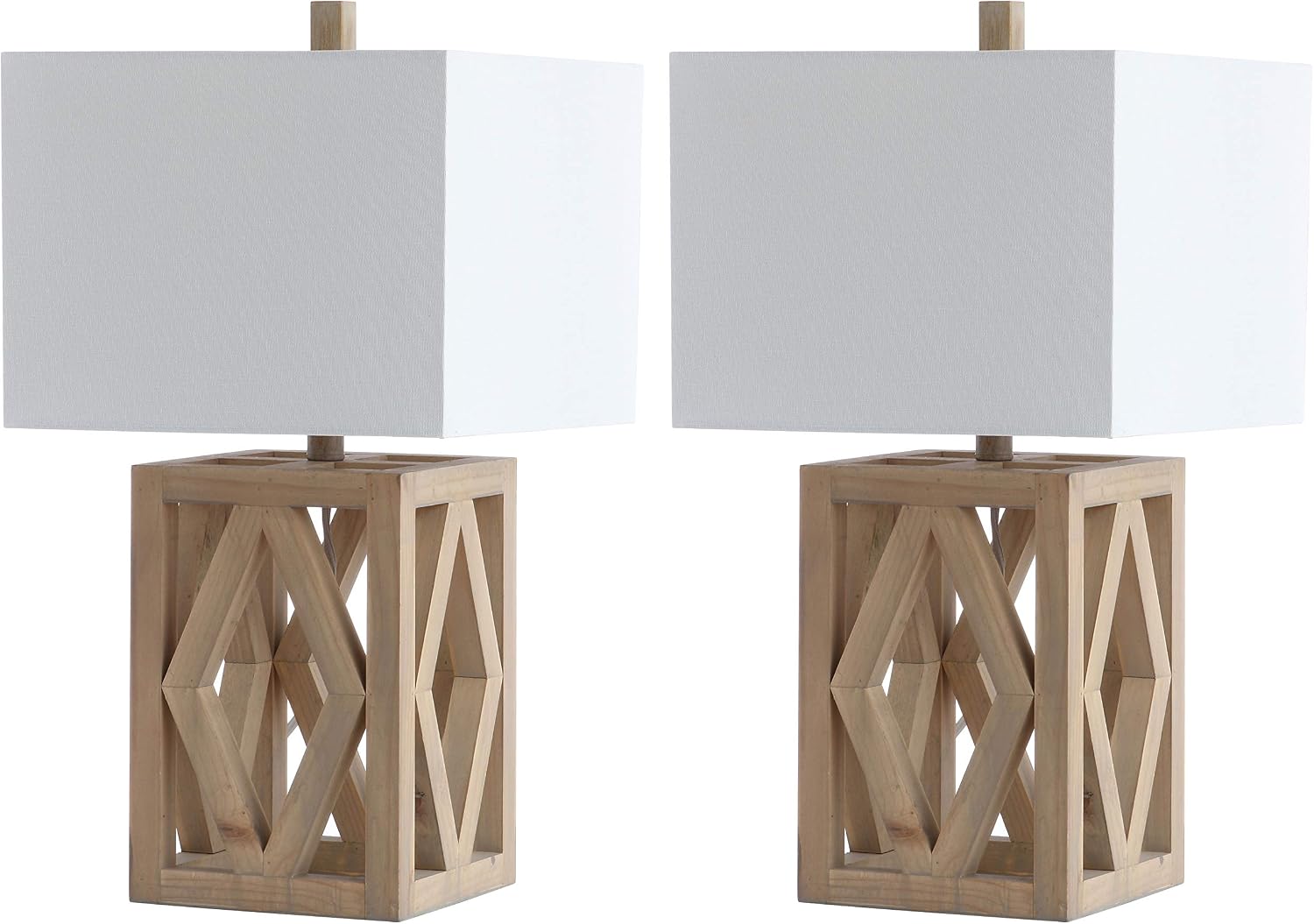 SAFAVIEH Lighting Collection Turner Rustic Farmhouse Brown Rectangle Shade 25-inch Bedroom Living Room Home Office Desk Nightstand Table Lamp Set of 2 (LED Bulbs Included)