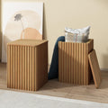 Set of 2 Fluted Side Table with Storage-Small Square End Table with Solid Wood Veneer Top, Accent Table Modern Farmhouse Pedestal Drink Table for Couch Sofa Living Room, Natural