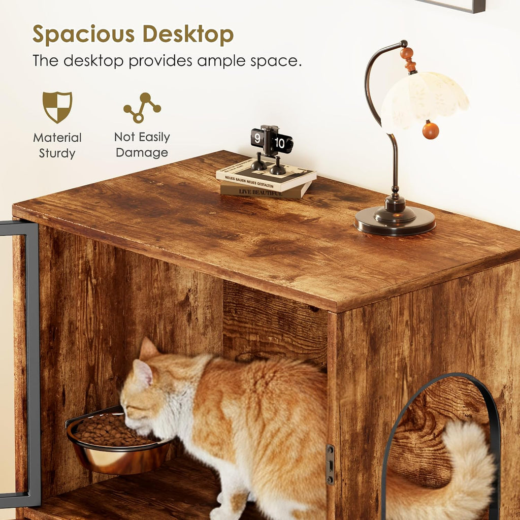 Cat Feeding Station, Dog Proof Cat Feeding Station with Scratching Post, Elevated Food Bowls with Stand, Cats Tree with Food Storage for Small Spaces, Pet House Furniture (Vintage)