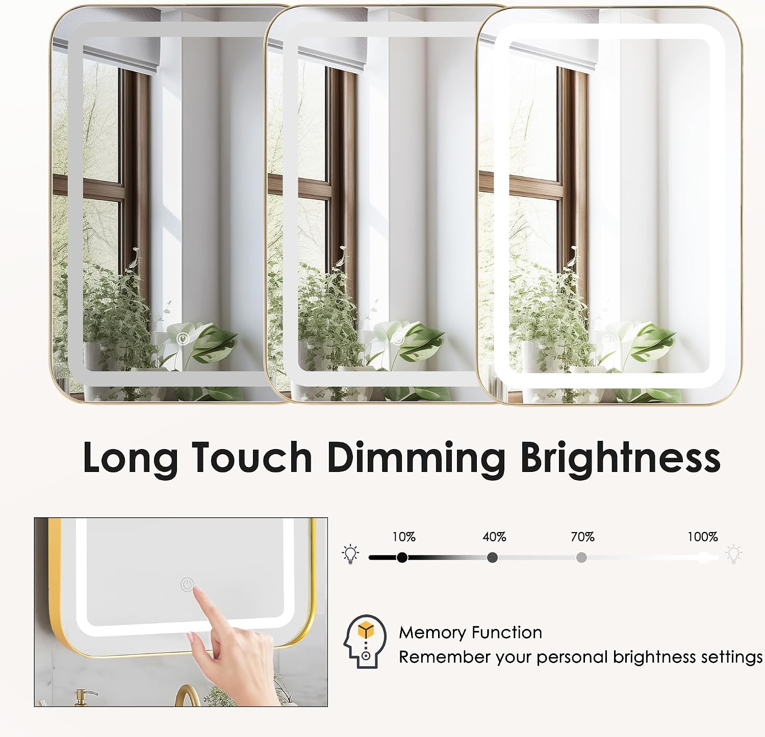 soges LED Medicine Cabinet Lighted Bathroom Mirror, Bathroom Vanity Mirror with 2 Storage Shelves, 24'x 16' Recessed Medicine Cabinet, Wall Mounted Deep Metal Framed Rounded Corner, Gold