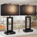 TOBUSA 28'' Tall Black Lamps for Living Rooms Set of 2, Modern Touch Control Table Lamps for Bedroom, 3 Way Dimmable Bedside Lamps with 2 USB Ports&AC Outlet, High-end Decor Lamp for Home Office