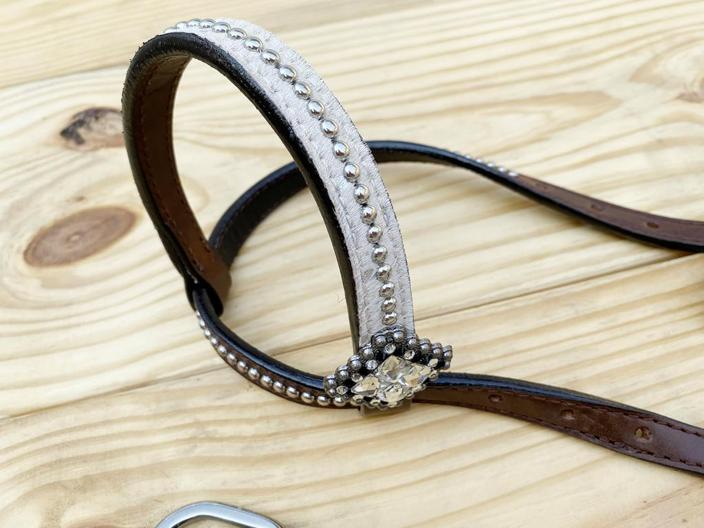 Western Leather Headstall & Breast Collar Set for Horses - Valentine's Day Silver Metallic Cowhide with Rhinestones