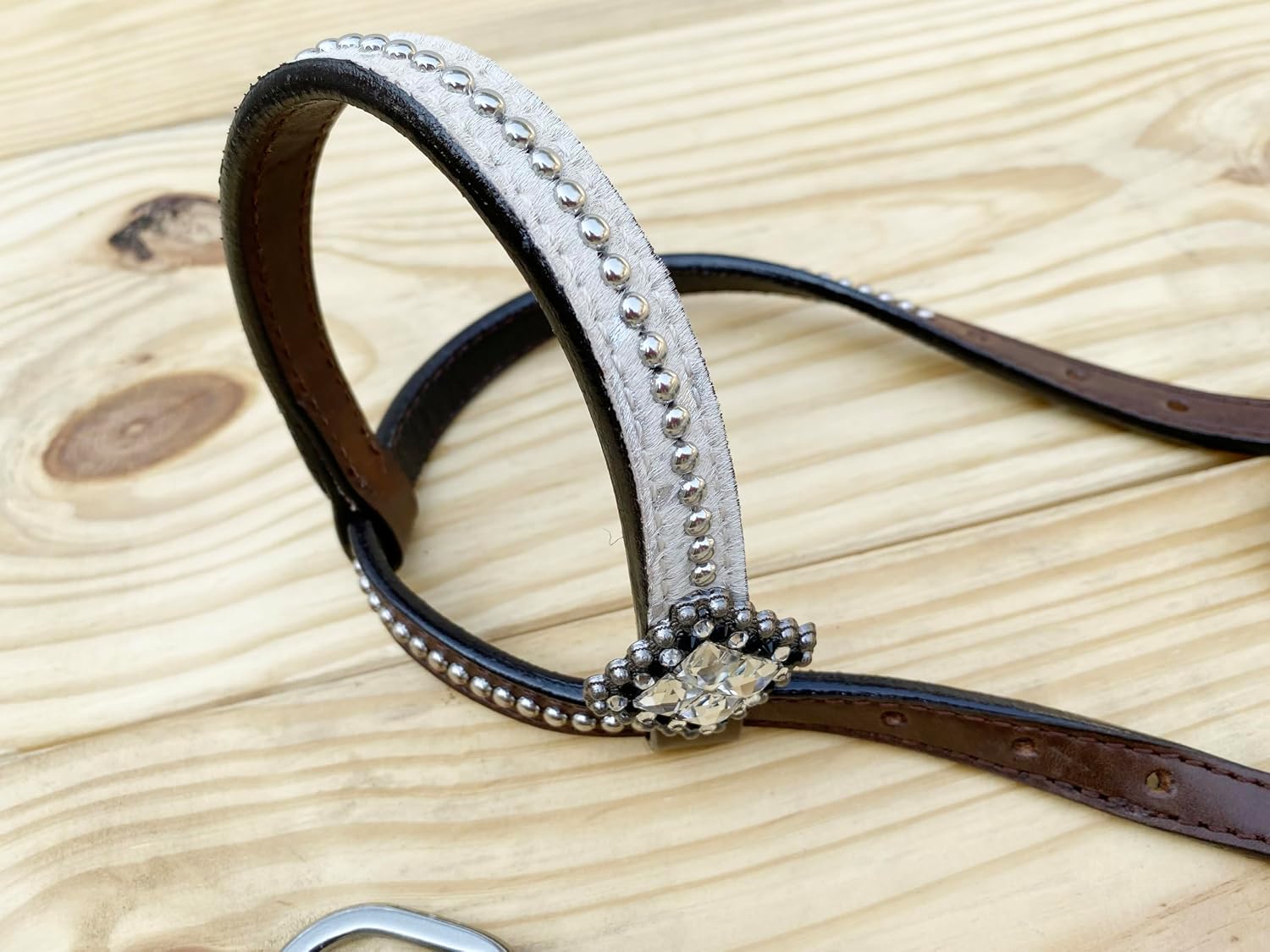 Western Leather Headstall & Breast Collar Set for Horses - Valentine's Day Silver Metallic Cowhide with Rhinestones