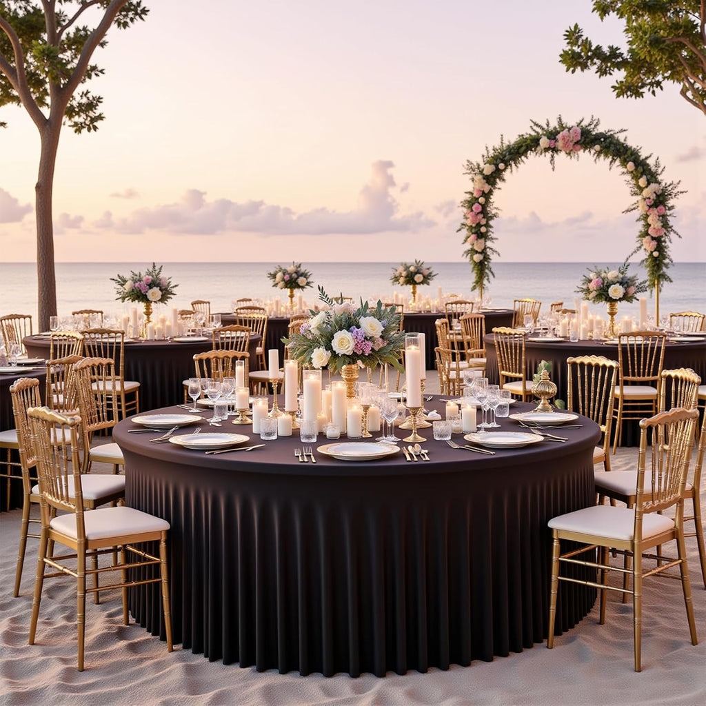 12 Pack 60 Inch Black Round Tablecloth with Skirt, Fitted Table Cover for 5FT Tables, Wrinkle Resistant and Washable Table Cloth for Wedding Party Banquet Buffet Indoor Outdoor Events