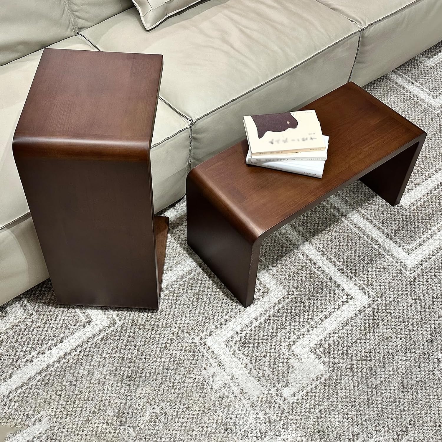 C-Shaped Side Table, Solid Wood End Table for Couch Sofa and Bed, Wooden C Tables for Living Room Bedroom, Small Snack Tray Table for Space Saving (1, 24.4' H-Brown)