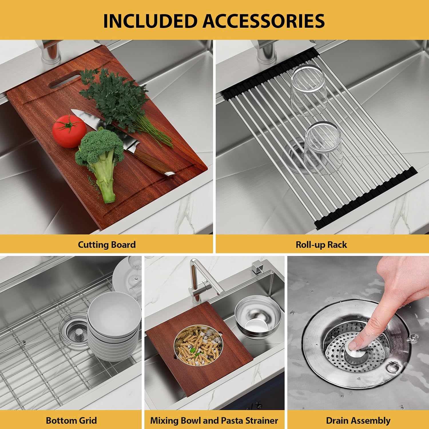 36 inch Drop in Kitchen Sink Workstation Large Kitchen Sink 16 Gauge Topmount Stainless Steel Over Counter Single bowl 36x22 sink Basin with Mixing Bowl