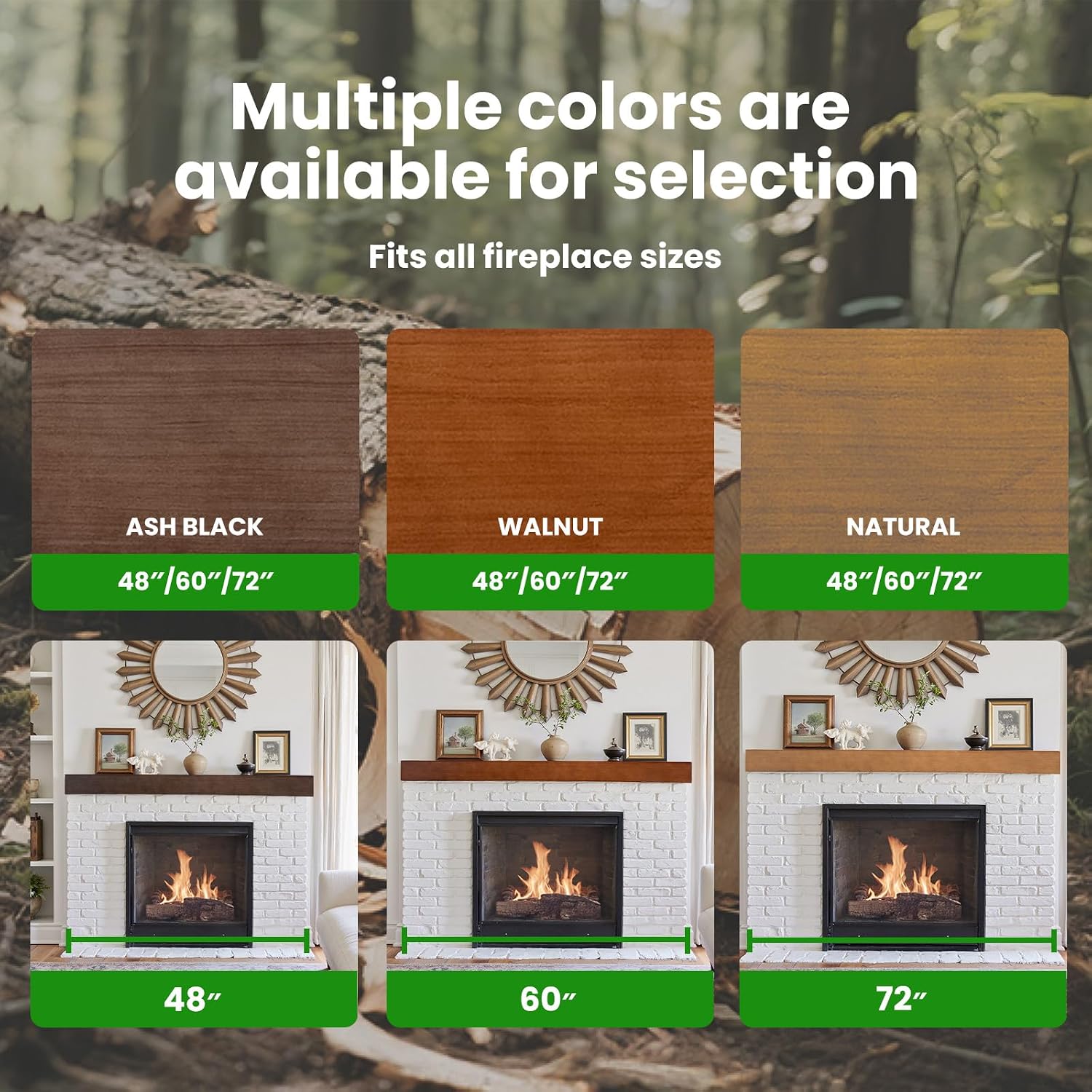 Fireplace Mantel 72inch - Solid Wood Mantel Shelf with Hidden Brackets | Floating Mantle Shelves Decor for Wall, Bedroom,TV,Livingroom(Ash Black,72in)