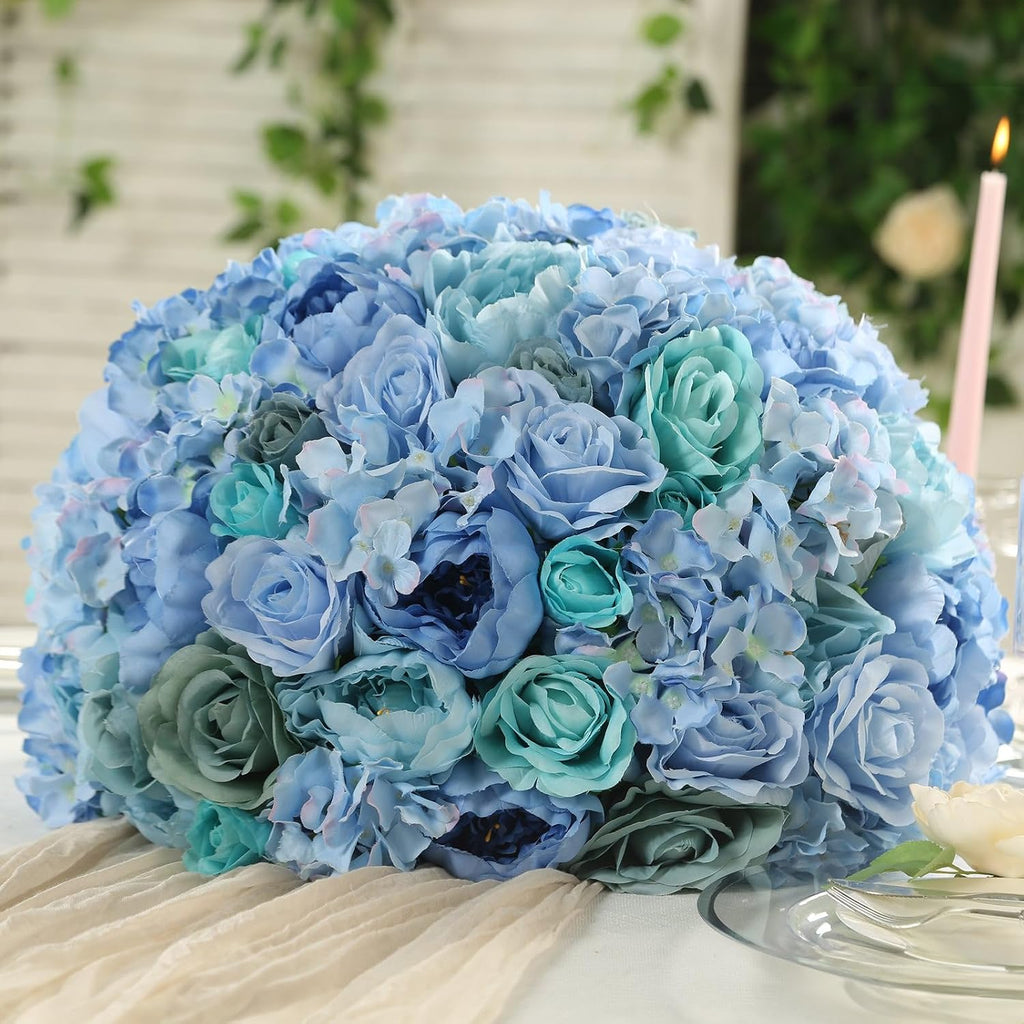 Efavormart 20 inch Blue Pre-Arranged Artificial Rose Flower Ball, Large High-Density Silk Rose Centerpiece Arrangement for Wedding Staging and Floor Vases