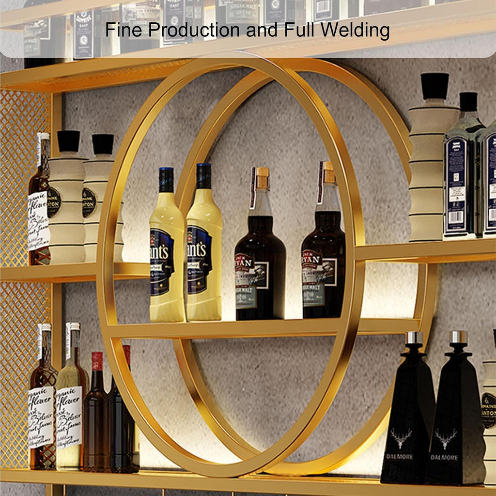 Wine Rack Bar Shelves Wall Mounted with Hanging Wine Glass Rack Mini Bar Liquor Cabinet Bar Bottle Display Shelf Whiskey Shelf Corner Bar Kitchen Storage Shelves for Home Bar Dining Room Cafe Kitchen