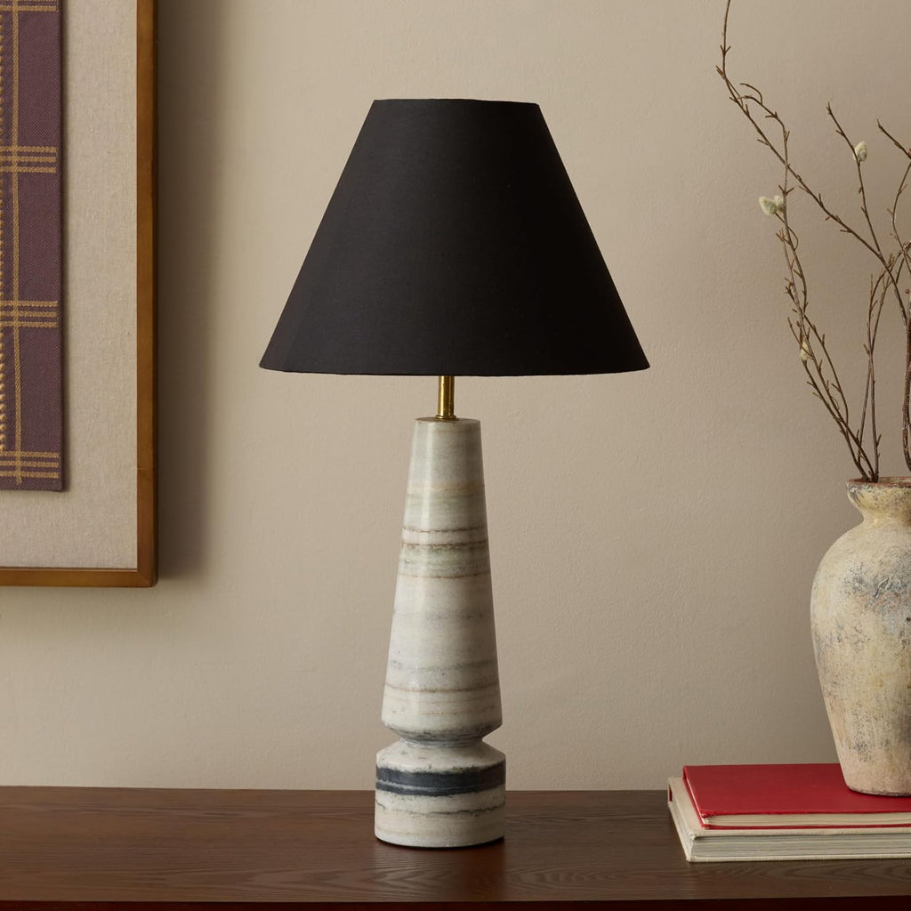 SAFAVIEH Lighting Collection Jules White & Black Marble 22-inch Table Lamp for Bedroom, Living Room, Home Office, Desk, Nightstand