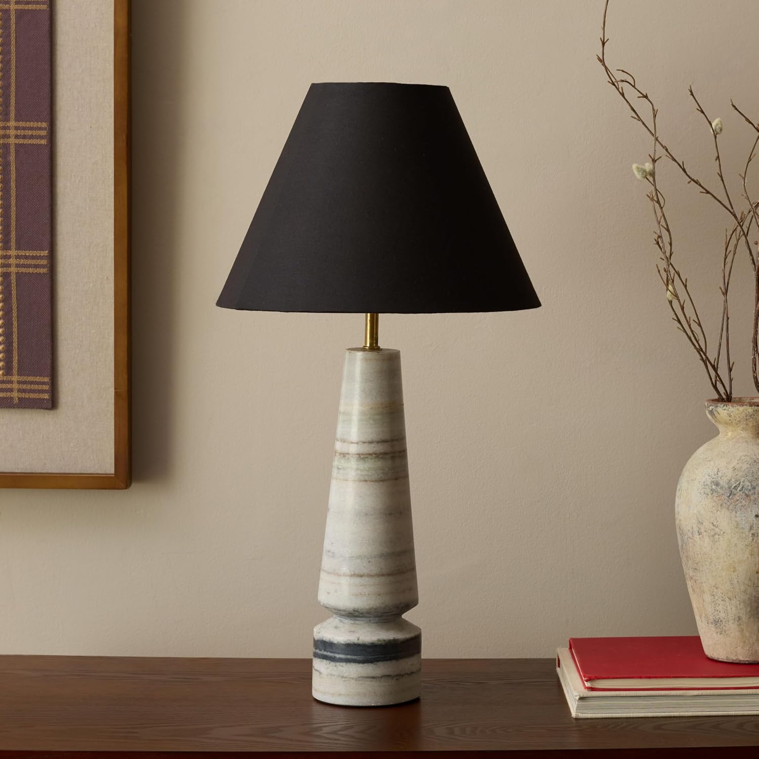 SAFAVIEH Lighting Collection Jules White & Black Marble 22-inch Table Lamp for Bedroom, Living Room, Home Office, Desk, Nightstand