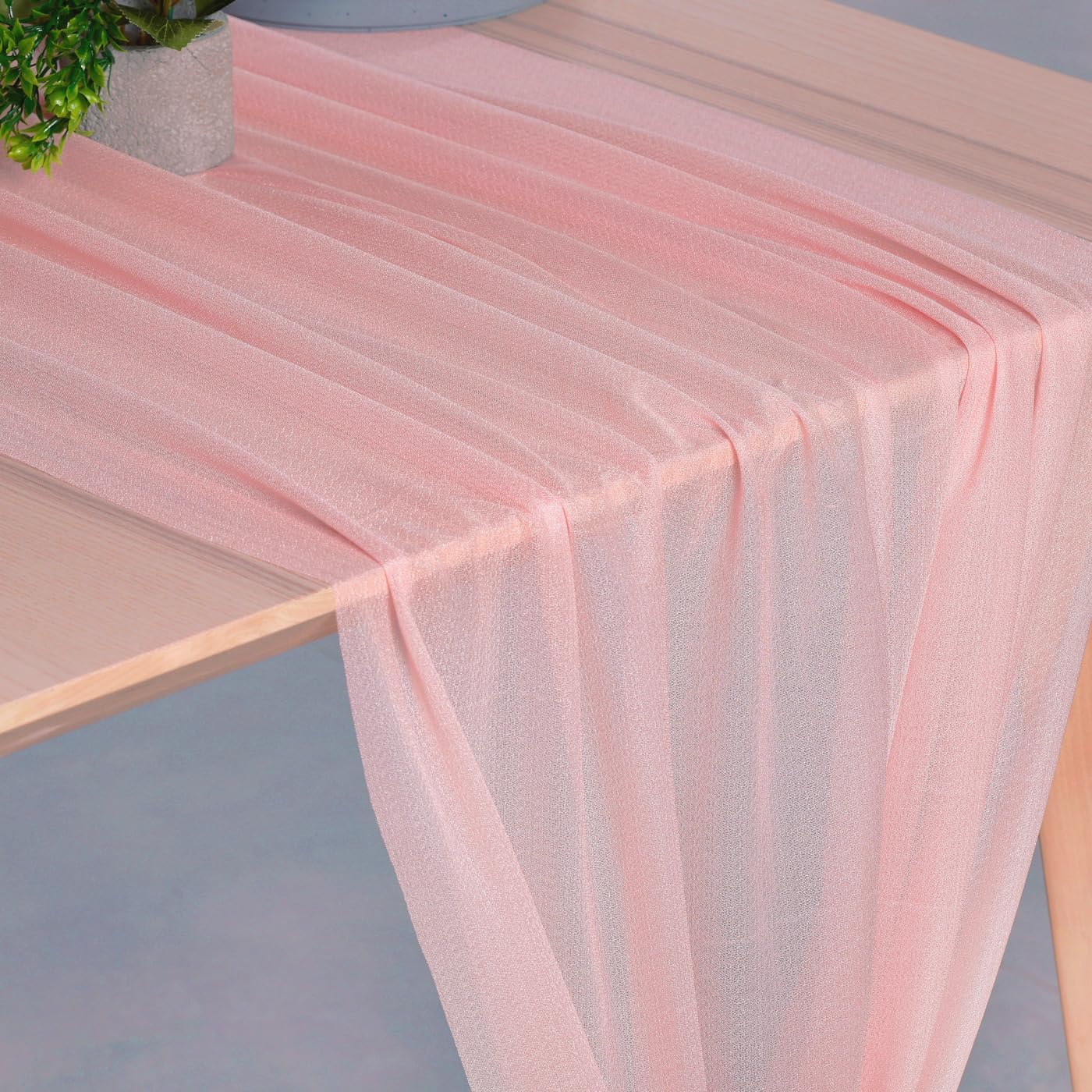 VDS 14ft Chiffon Table Runner 29x170 Inches Shimmer Sheer Centerpiece Cloth for Wedding Bridal Shower Birthday Graduation Engagement Ceremony Event Party Banquet Table Decoration (20 PC)(Dusty Rose)