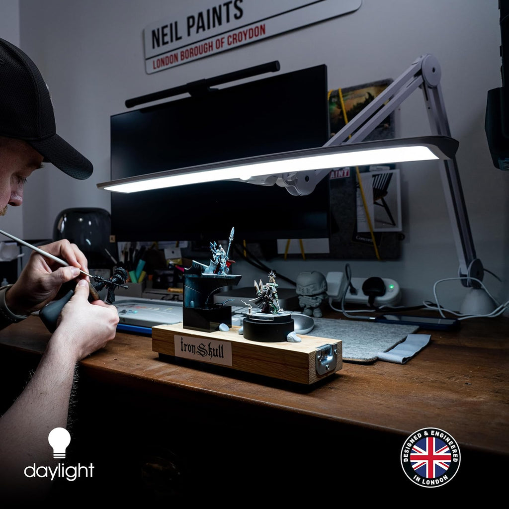Daylight Company Lumi Task Lamp,+95 CRI, 4000 Lux,Craft Light, Super Bright Desk Lamp, Touch Dimmable, 2 Brightness Levels, Ideal Table Light, Drawing Lamps - Metal - 15 W