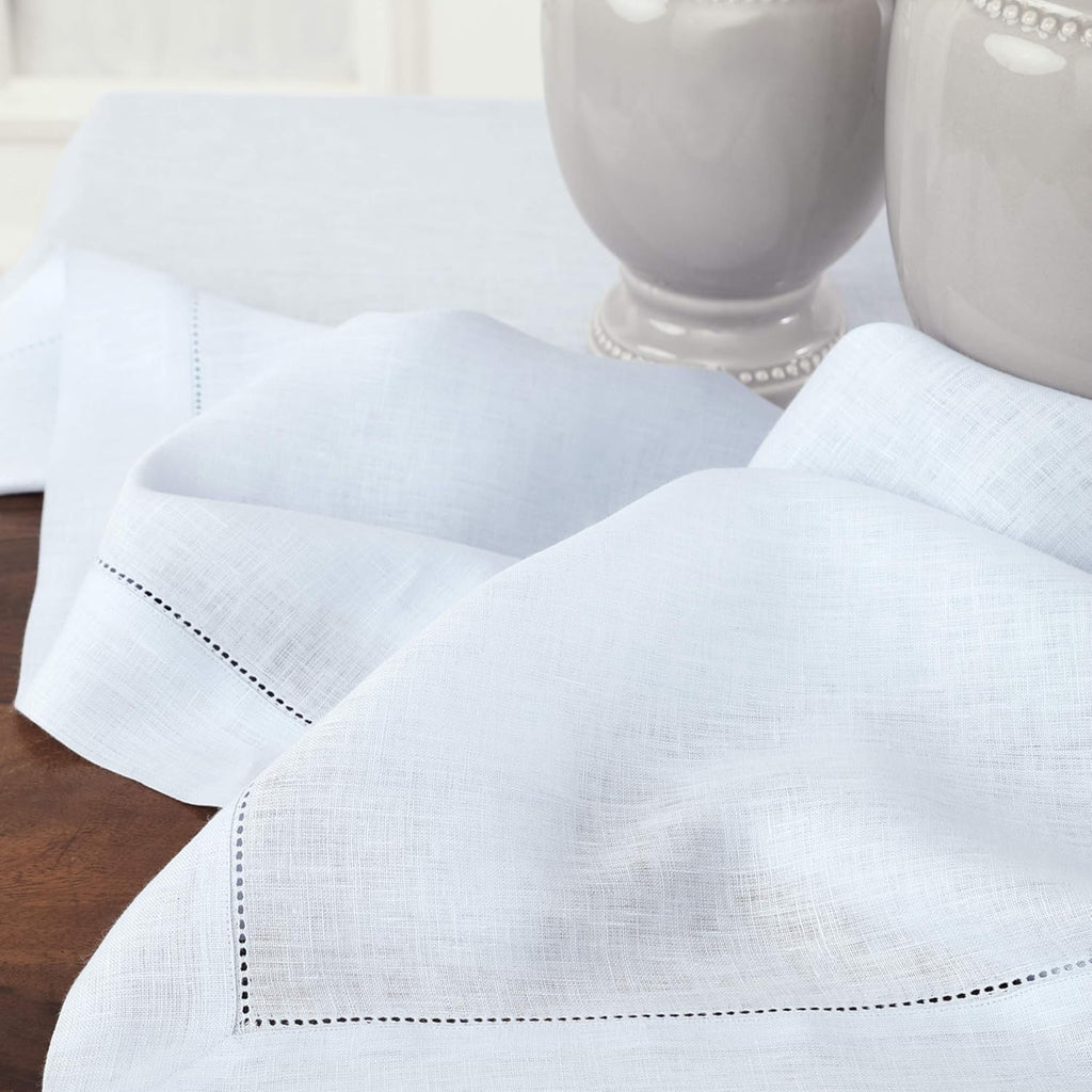 Solino Home Light Blue Linen Tablecloth 60 x 120 Inch - 100% Pure Linen Hemstitch Table Cloth for Rectangle Tables - Classic Hemstitch, Machine Washable Tablecloth for Summer
