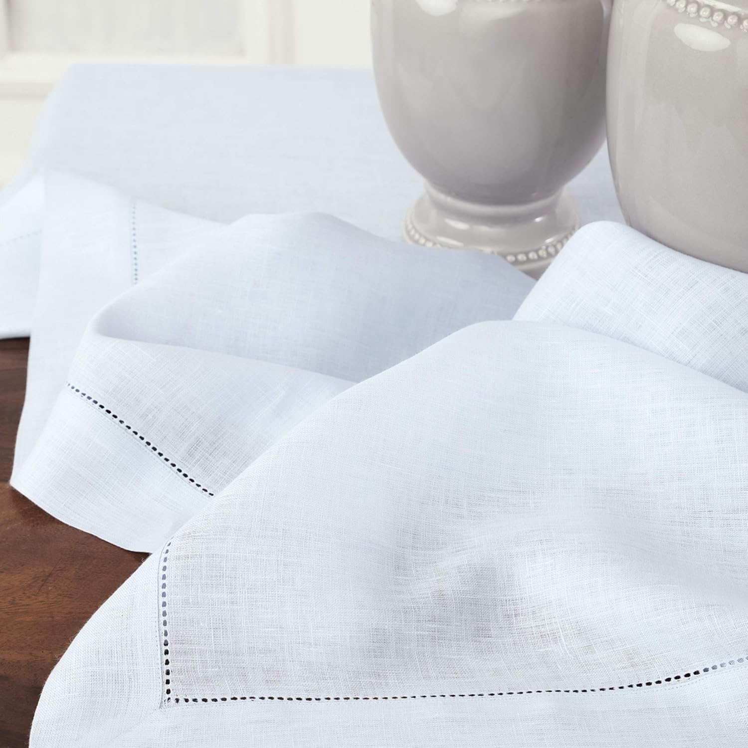 Solino Home Light Blue Linen Tablecloth 60 x 120 Inch - 100% Pure Linen Hemstitch Table Cloth for Rectangle Tables - Classic Hemstitch, Machine Washable Tablecloth for Summer