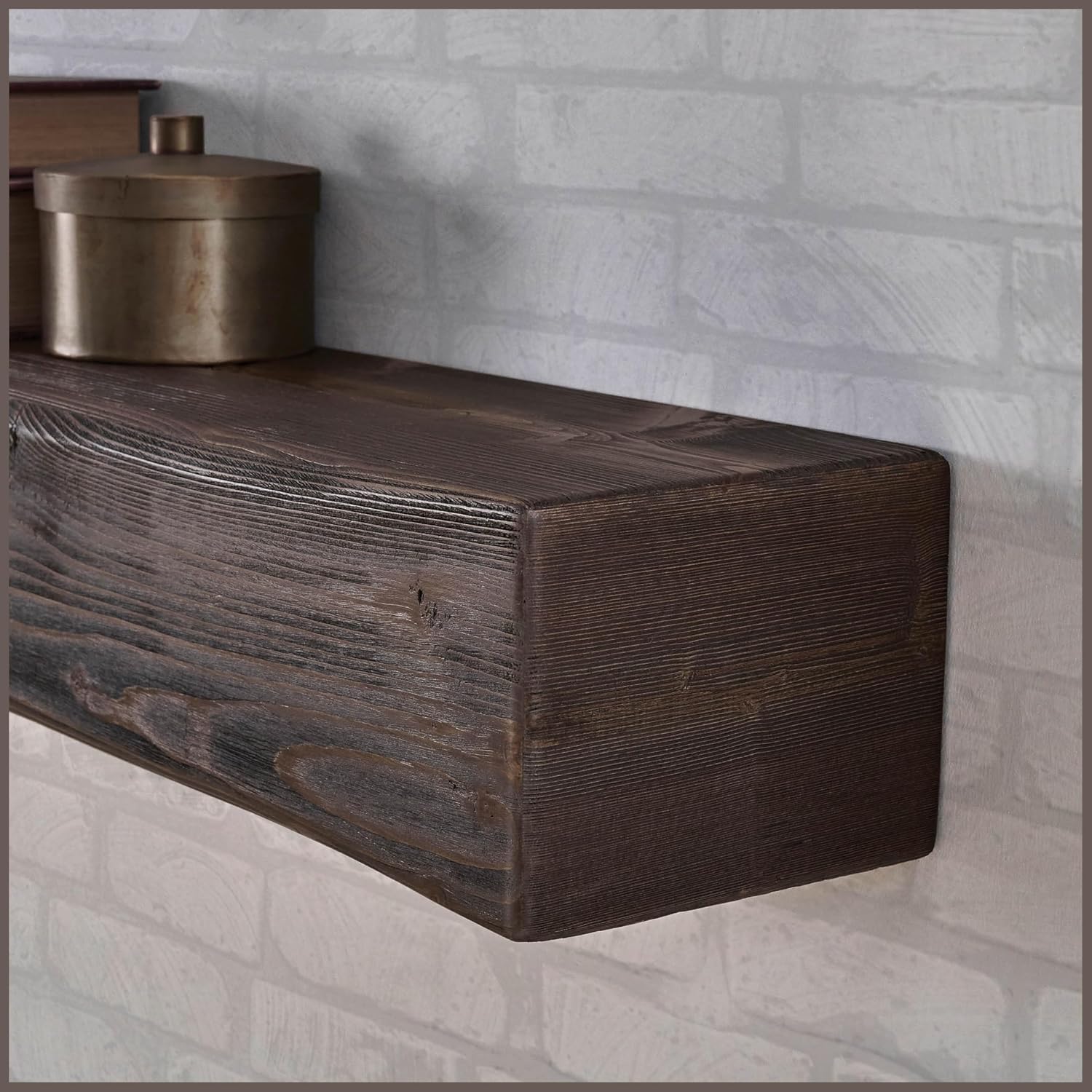 Handmade Fireplace Mantel Shelf 61', Extra Wide Rustic Wood Mantles for Over Fireplace, Wall Mounted Floating Mantel Shelves for Living Room Decor (Dark Walnut, 61 inches)