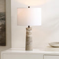 SAFAVIEH Lighting Collection Alana Grey Travertine 25-inch Table Lamp for Bedroom, Living Room, Home Office, Desk, Nightstand (LED Bulb Included)