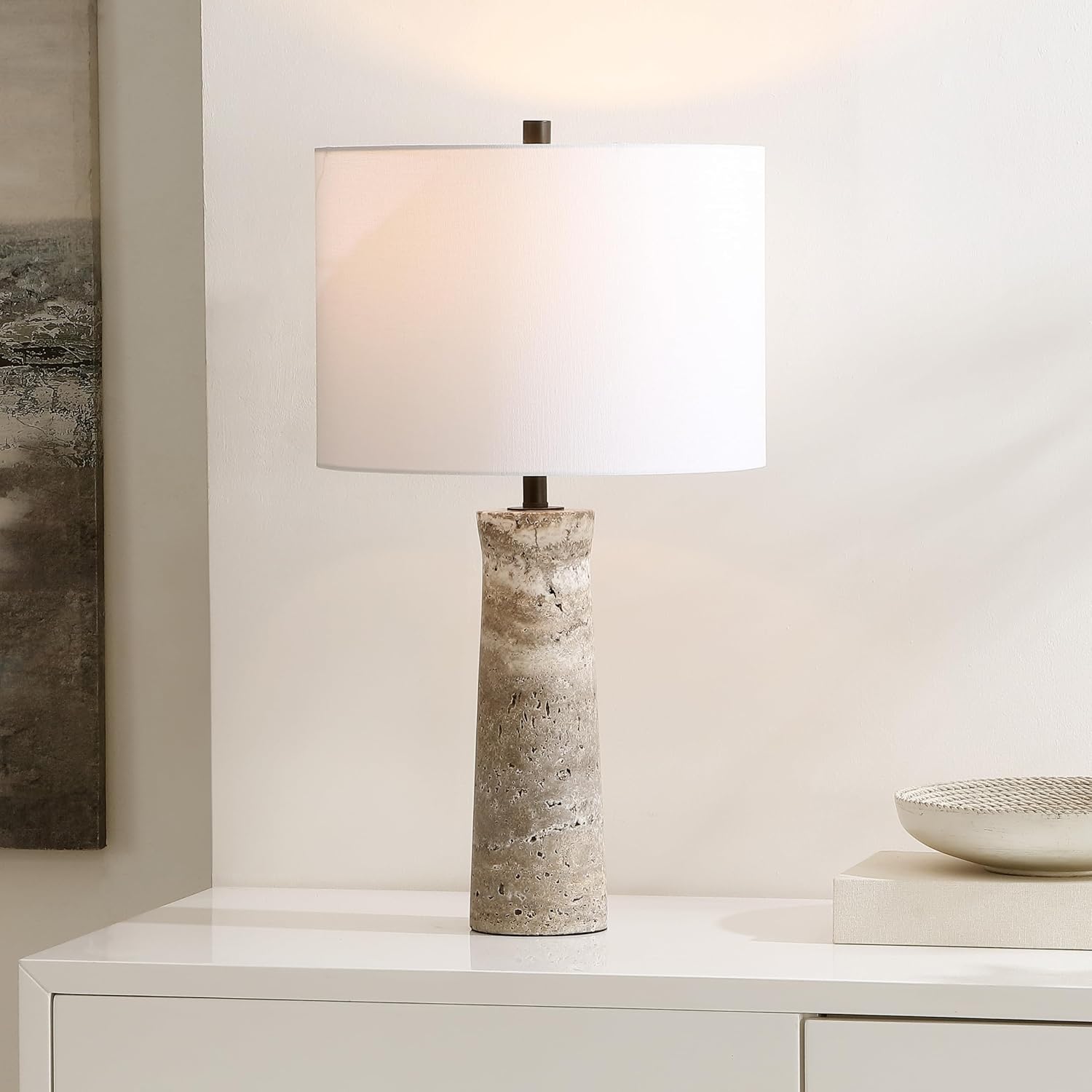 SAFAVIEH Lighting Collection Alana Grey Travertine 25-inch Table Lamp for Bedroom, Living Room, Home Office, Desk, Nightstand (LED Bulb Included)