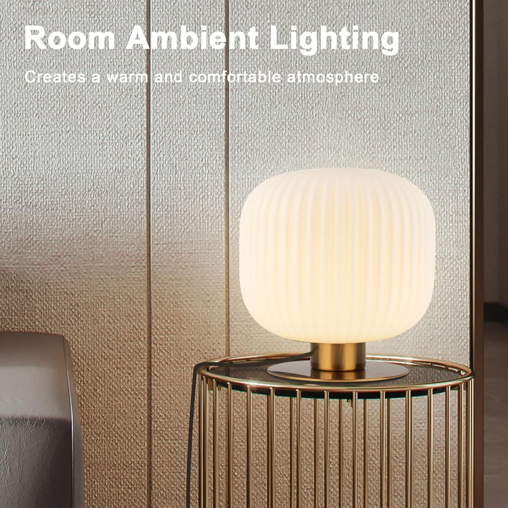 Bedroom Lamps Set of 2, White and Gold Bedside Lamp Milk Glass Table Lamp, MCM Table Lamp Vintage Nightstand Reading Lamp Small End Table Lamps for Living Room Office Study