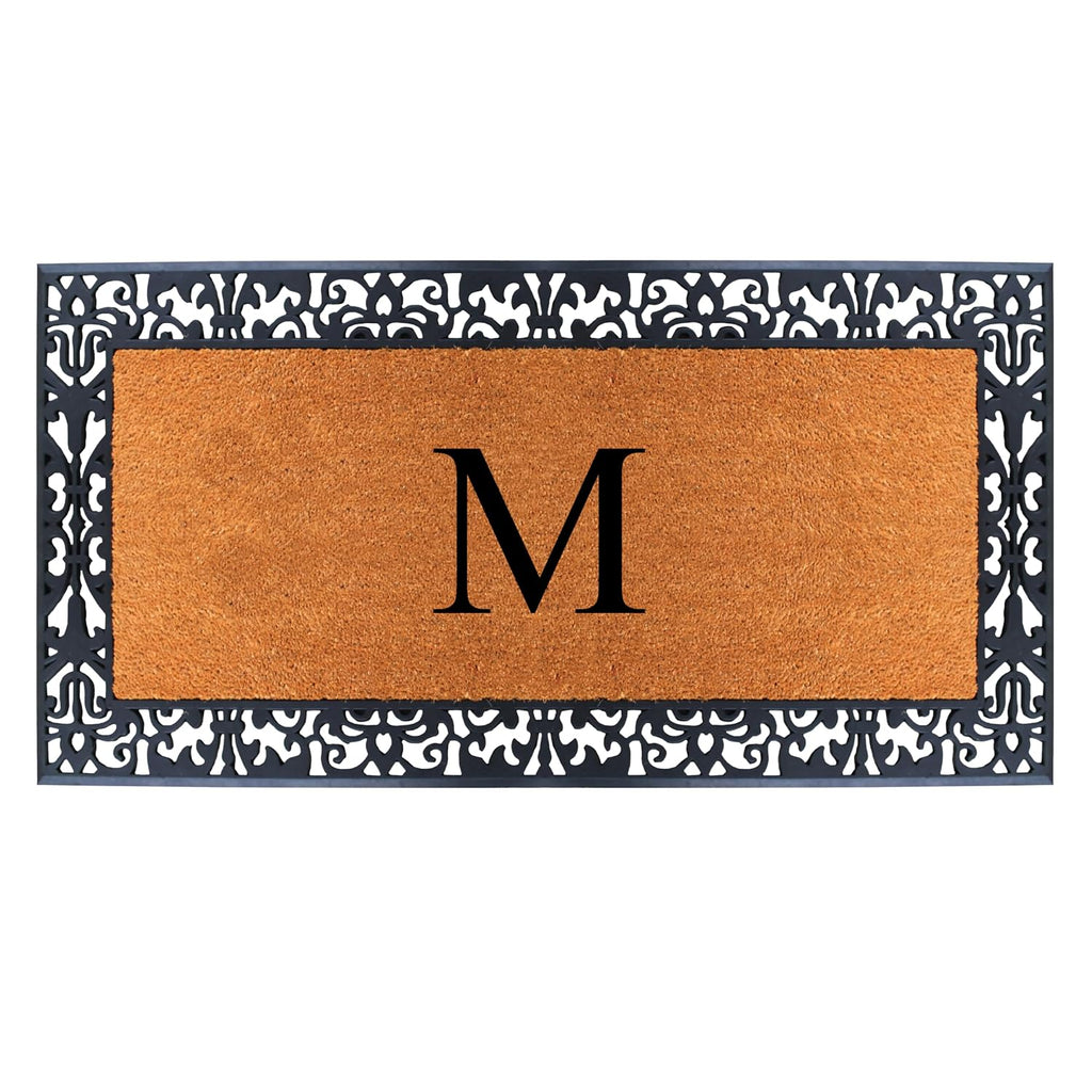 A1HC Natural Coir Doormat for Outside Entrance, Anti-Shed Treated Front Door Mat 30' x 60', Long Lasting Front Porch Entry Matt Monogrammed - M (Plain Black)