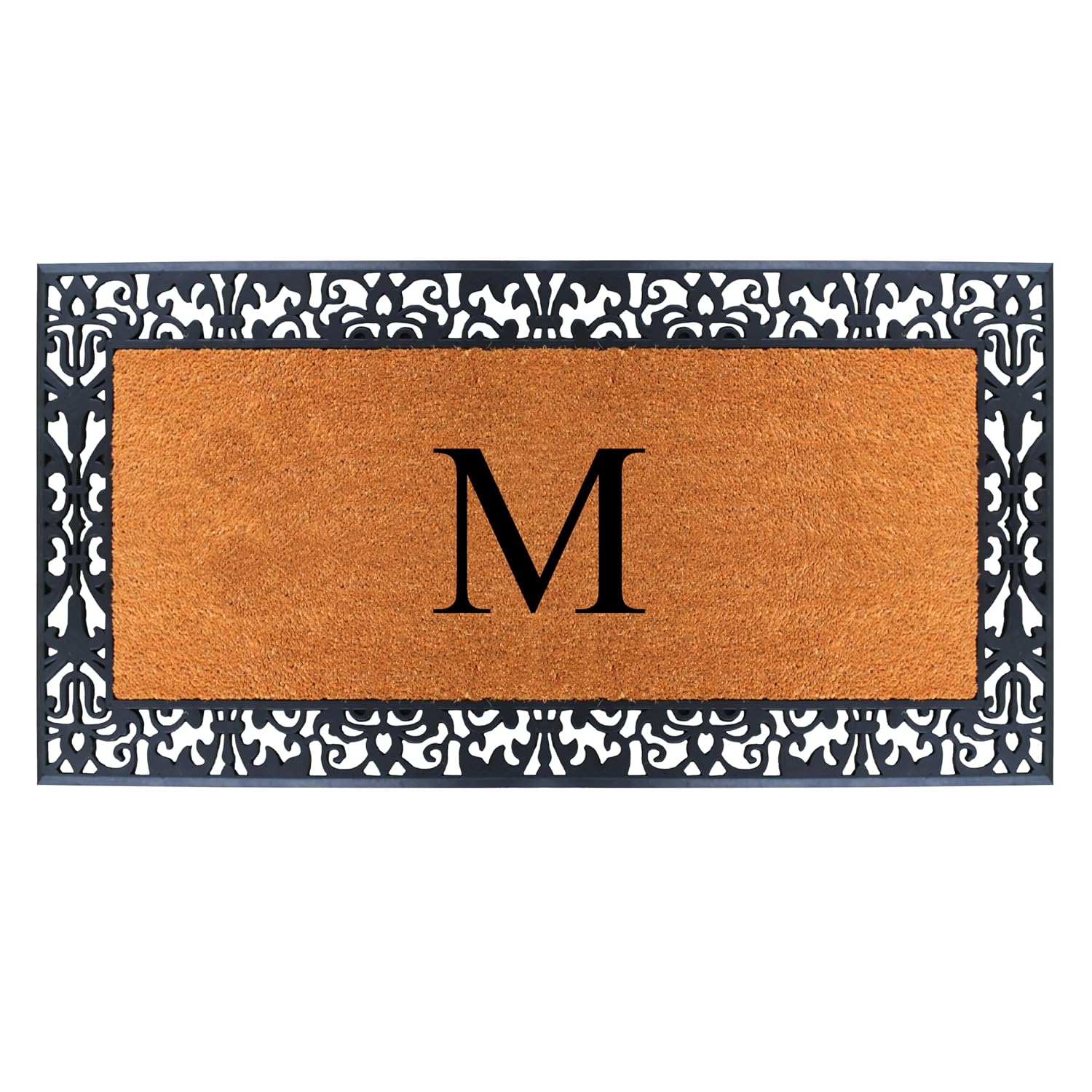 A1HC Natural Coir Doormat for Outside Entrance, Anti-Shed Treated Front Door Mat 30' x 60', Long Lasting Front Porch Entry Matt Monogrammed - M (Plain Black)