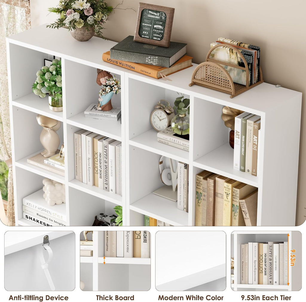 FOTOSOK 71'' Tall Bookshelf Set of 2, 7 Tier Large White Bookshelf with Adjustable Shelves, Wide Bookcases and Bookshelf, DVD/CD Media Tower Storage, Cube Book Shelf Display Shelf Cabinet, White