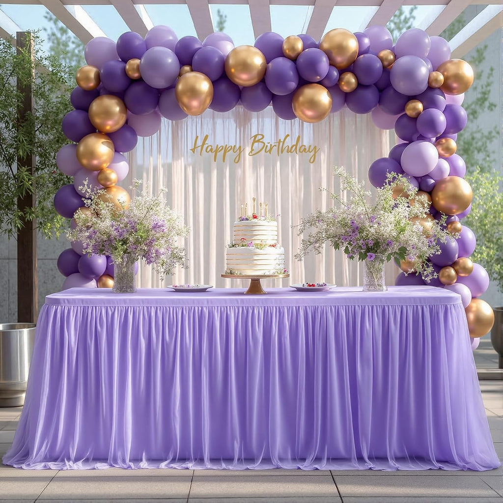 6 Pack Lavender Tulle Tablecloths with Skirt for 6 Foot Rectangle Tables Party Ruffle Tutu Tablecloth 6FT Stretch Fitted Table Cover for Wedding Reception Birthday Baby Shower Celebration Banquet