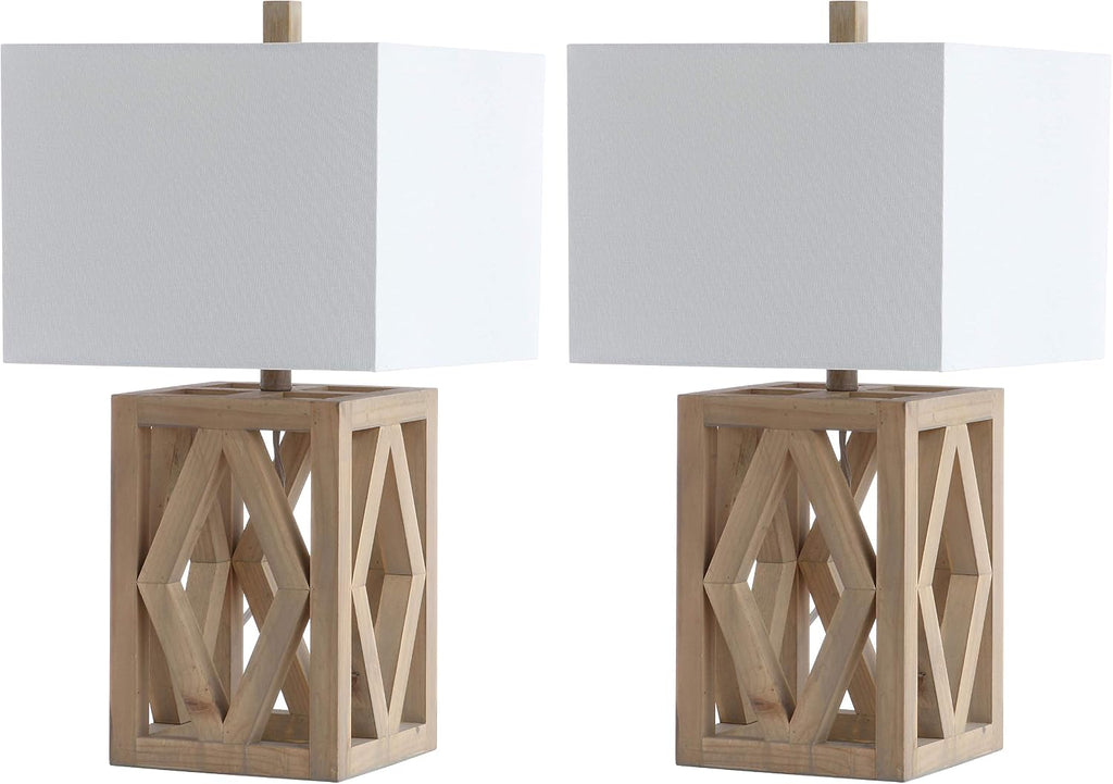 SAFAVIEH Lighting Collection Turner Rustic Farmhouse Brown Rectangle Shade 25-inch Bedroom Living Room Home Office Desk Nightstand Table Lamp Set of 2 (LED Bulbs Included)