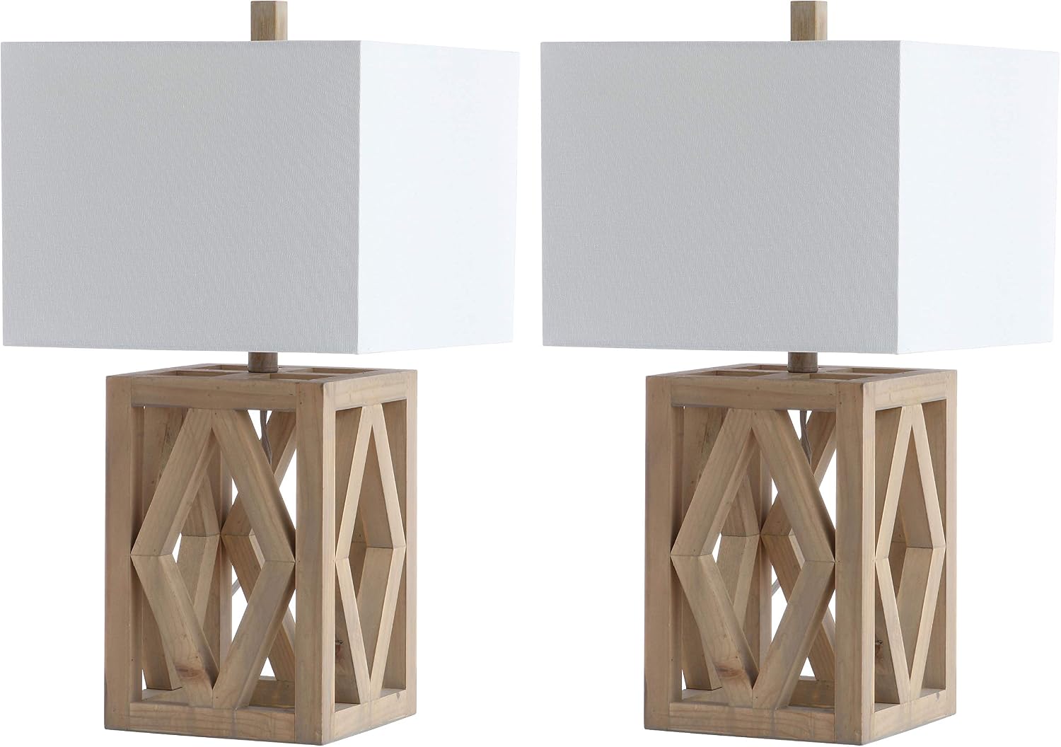 SAFAVIEH Lighting Collection Turner Rustic Farmhouse Brown Rectangle Shade 25-inch Bedroom Living Room Home Office Desk Nightstand Table Lamp Set of 2 (LED Bulbs Included)