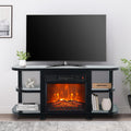 48' Fireplace TV Stand for TVs up to 55', Farmhouse Entertainment Center with 18' Electric Fireplace Insert, 1400W Wood Media Console Table with Open Storage Shelves for Living Room, Bedroom (Black)