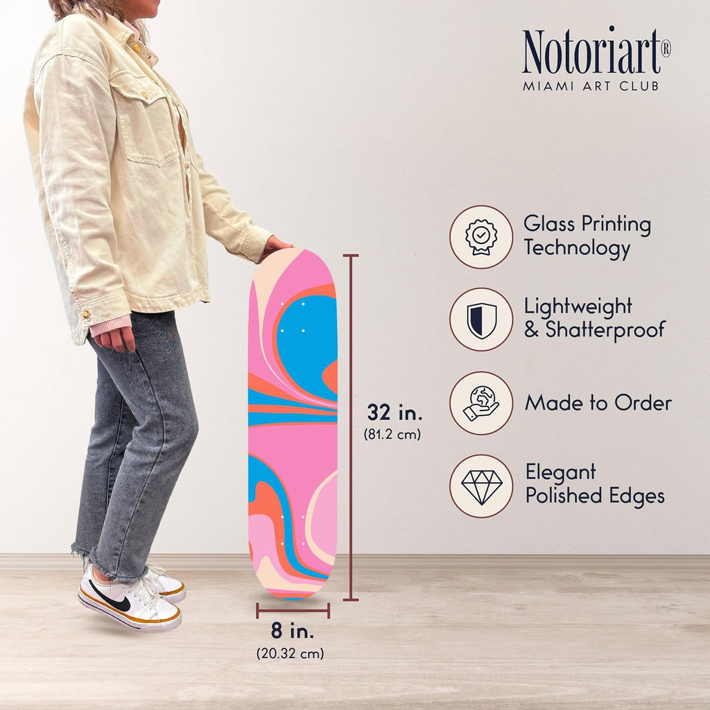 Trendy Pop Acrylic Wall Art Die-Cut Easy-to-Hang, 1 Panel 8' x 32', Flowing Air Skateboard II