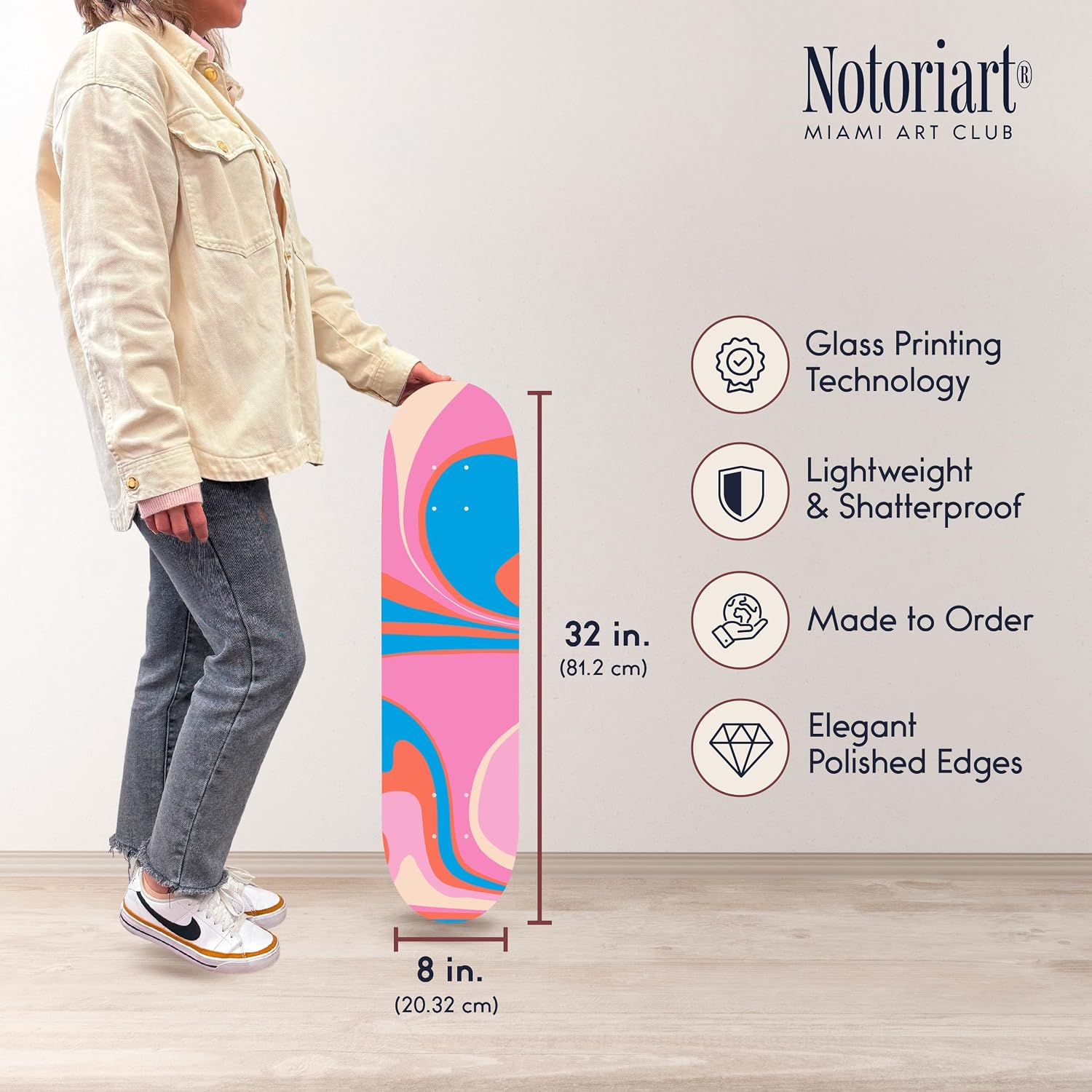 Trendy Pop Acrylic Wall Art Die-Cut Easy-to-Hang, 1 Panel 8' x 32', Flowing Air Skateboard II