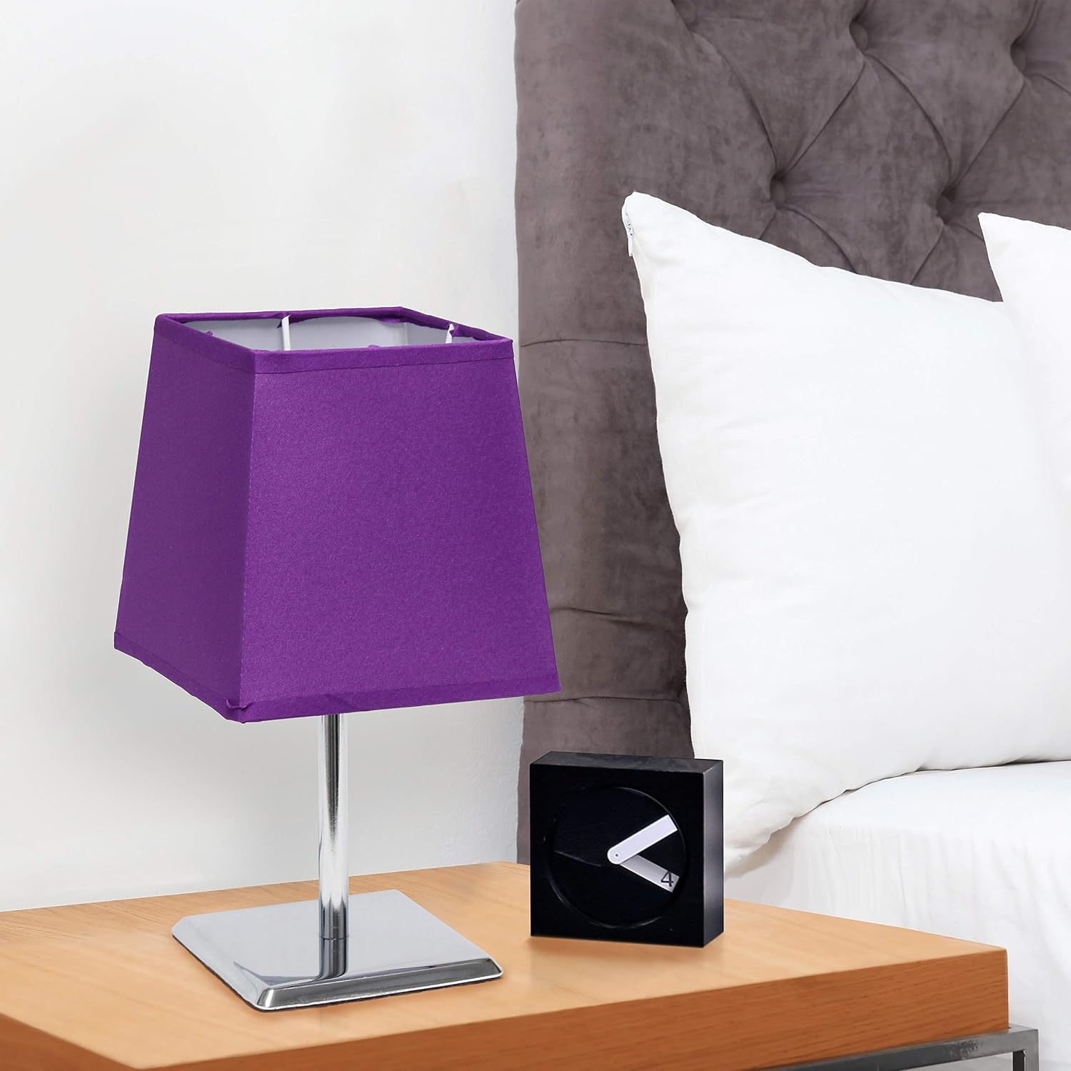Simple Designs LT2062-PRP Mini Chrome Table Lamp with Squared Empire Fabric Shade Purple (Pack of 24)