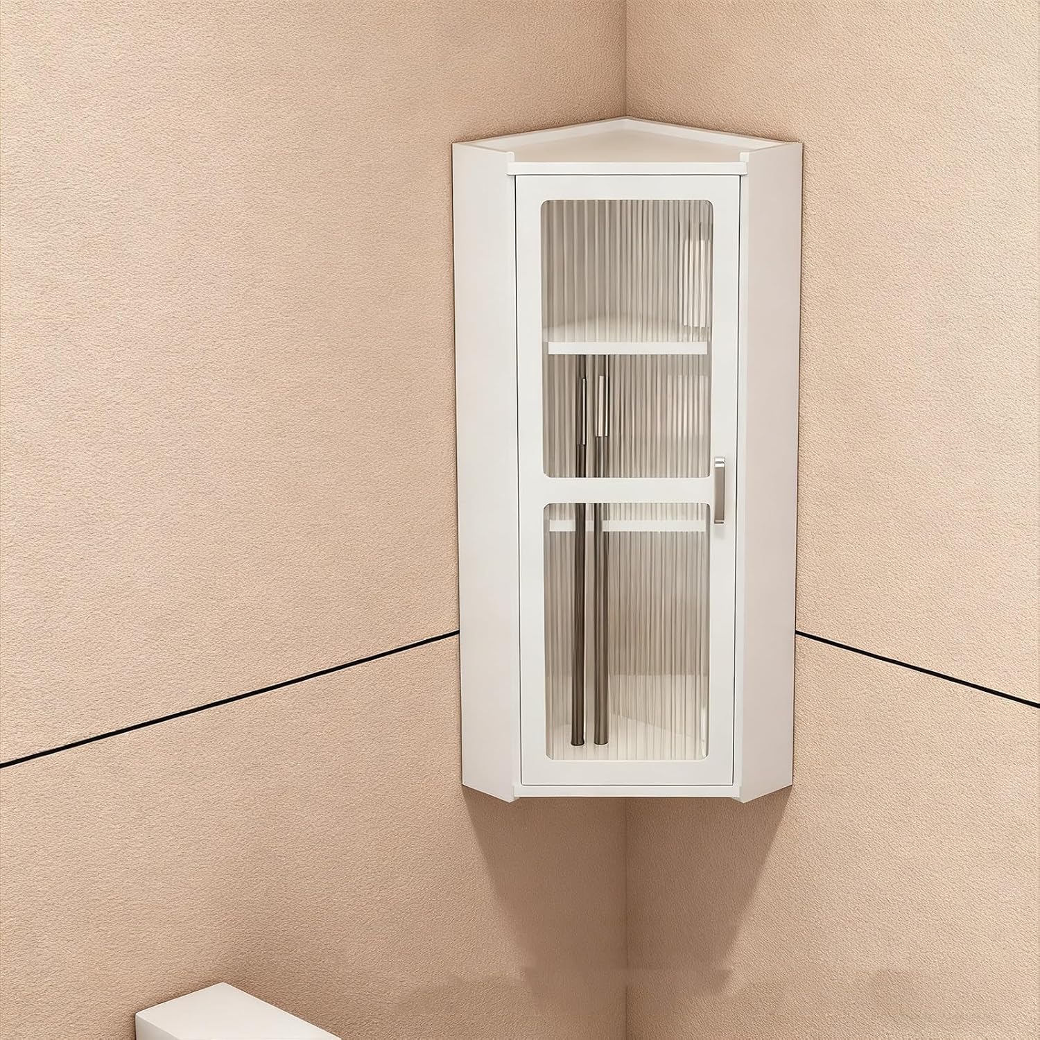 3-Tier Wall Mounted Corner Glass Door Storage Cabinet Bathroom and Kitchen with Door Cabinet Storage Narrow for Bedroom, Living Room, Bathroom, Kitchen(White,25*25*70cm/9.8*9.8*27.6in)