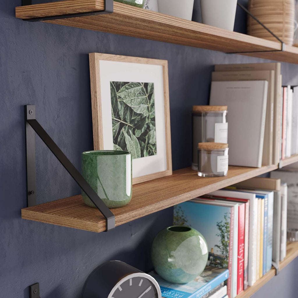 Wallniture Bora 60' x 6' Rustic Floating Shelves for Wall, Shelves for Bedroom, Office & Kitchen Storage Shelf, Wall Bookshelf, Set of 3, Burnt, Wood