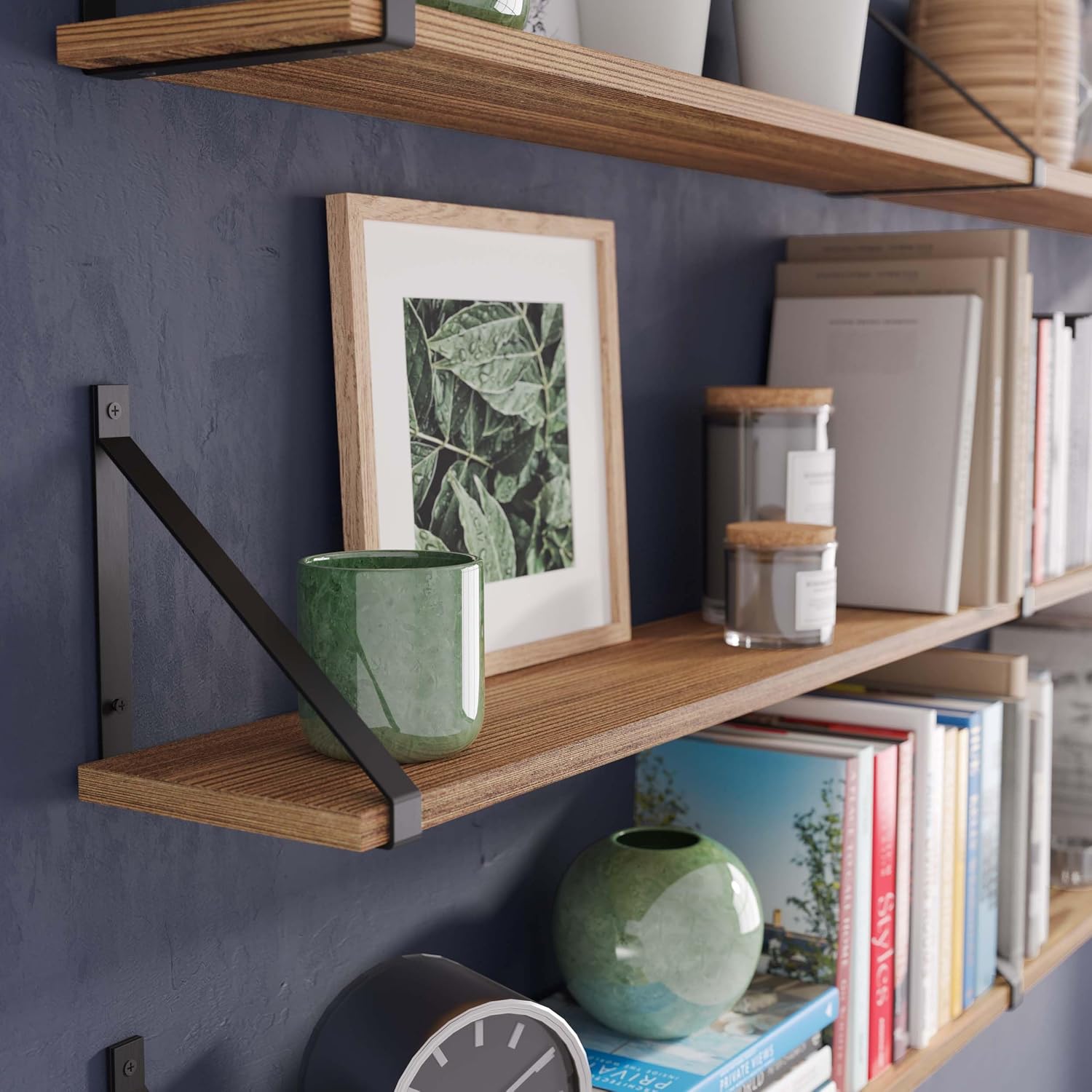 Wallniture Bora 60' x 6' Rustic Floating Shelves for Wall, Shelves for Bedroom, Office & Kitchen Storage Shelf, Wall Bookshelf, Set of 3, Burnt, Wood
