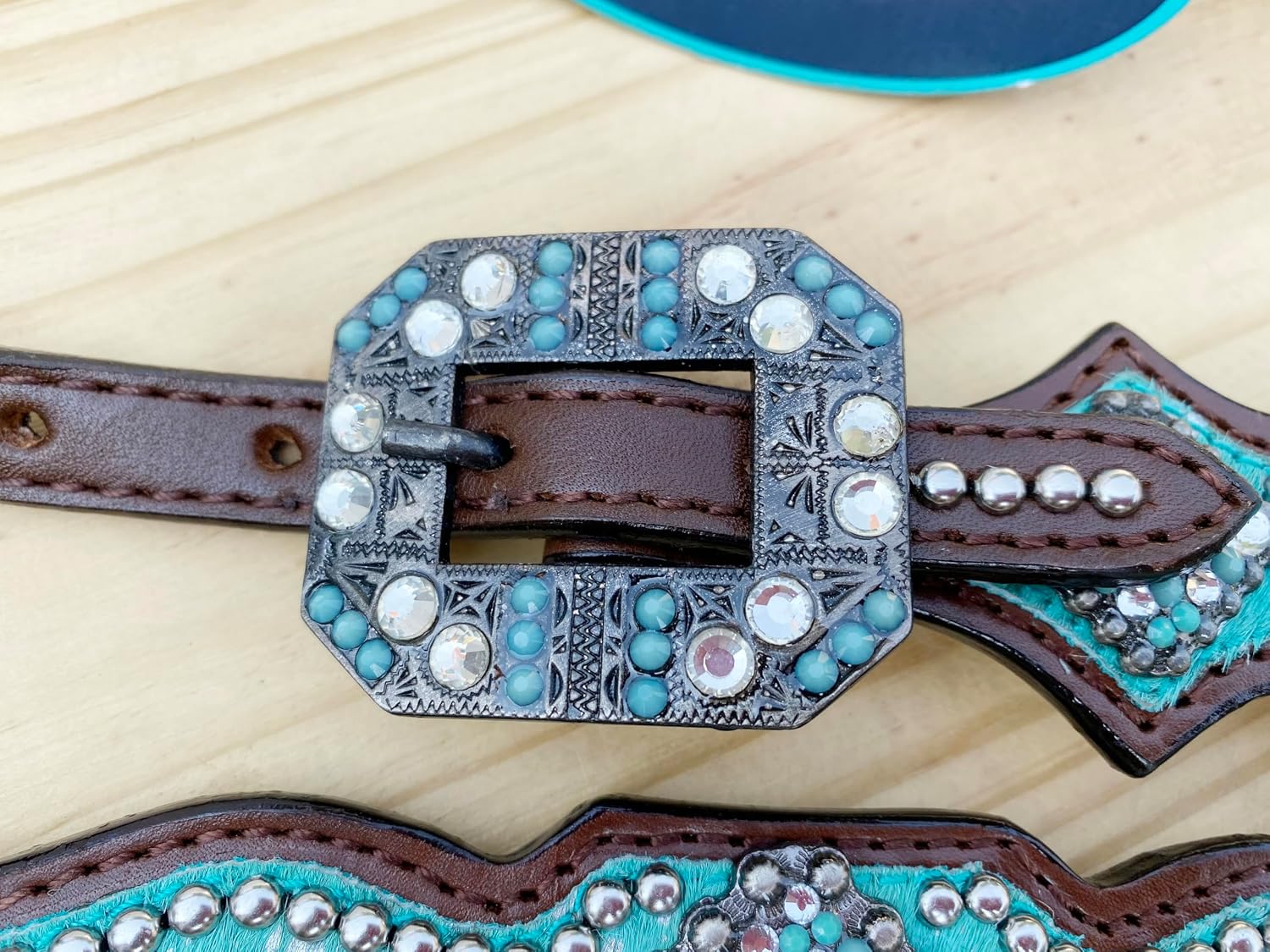 Western Leather Headstall & Breast Collar Set for Horses - Valentine's Day Silver Metallic Cowhide with Rhinestones