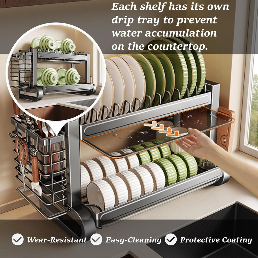 Double-Layer Multi-Functional Dish Rack for Storage and drainingStainless Steel Dish Rack,Drain Rack,Kitchen Storage Rack,Bowl Holder,Dish Cabinet,304 Household use(Triple Layer,43