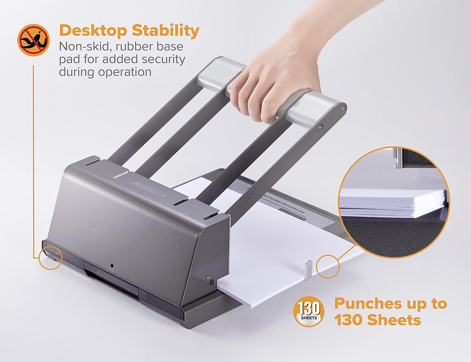 Bostitch 03200 Xtreme Duty 2-3 Hole Punch, 160-Sheet Capacity, Black/Silver
