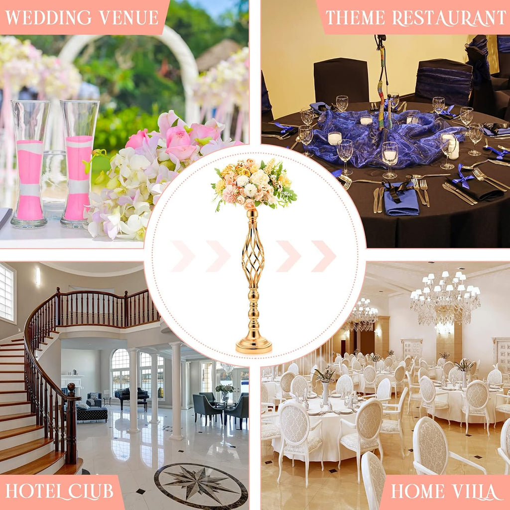 Rtteri 20 Pcs Large Wedding Centerpiece Table Decorations Tall Metal Flower Arrangement Stand Elegant Flower Vase Candle Holder for Wedding Reception Table Party Event Hotel Home Decor (Gold,Large)